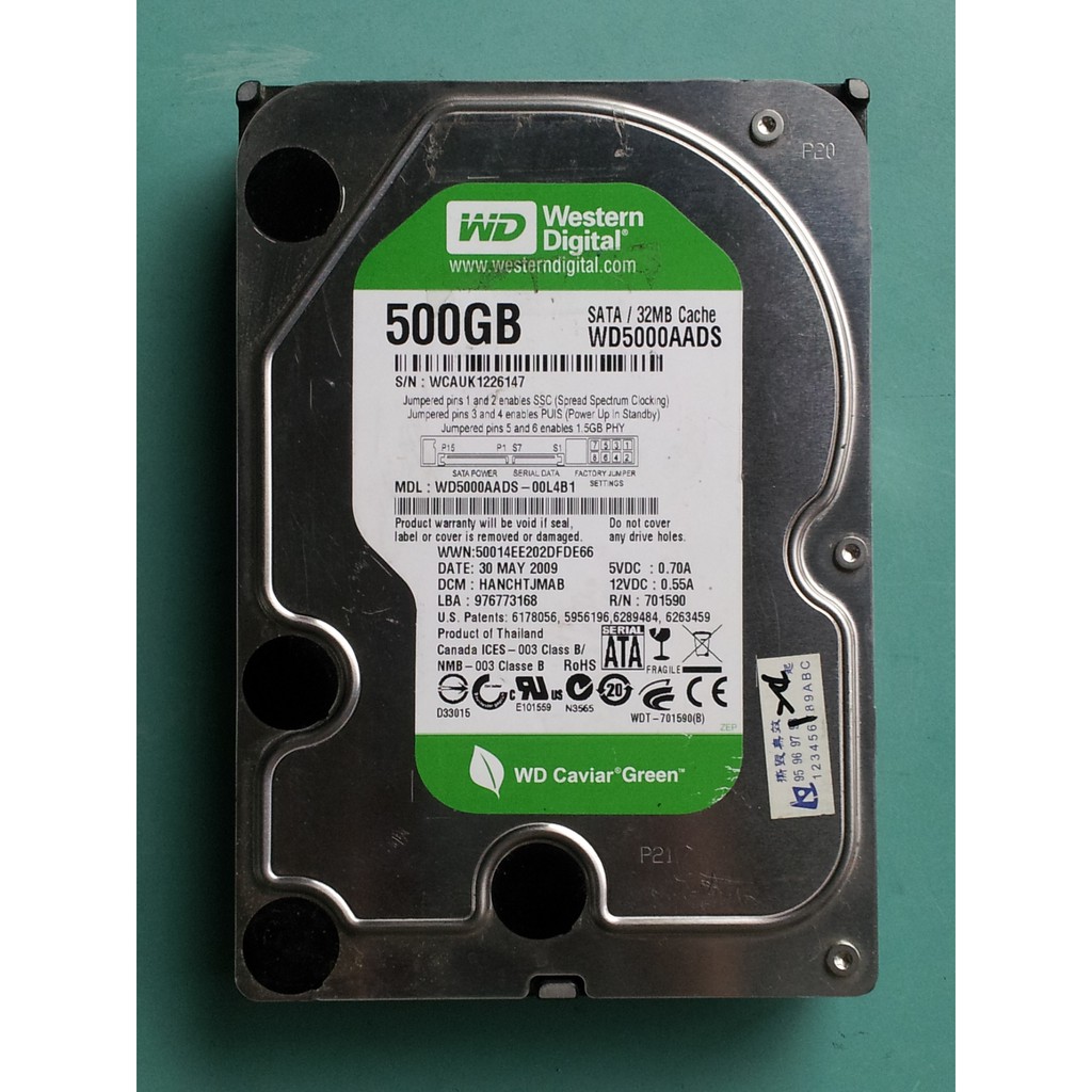 WD綠標 3.5吋 500GB(500G) SATA硬碟 WD5000AADS-00L4B1 (良品) #B123