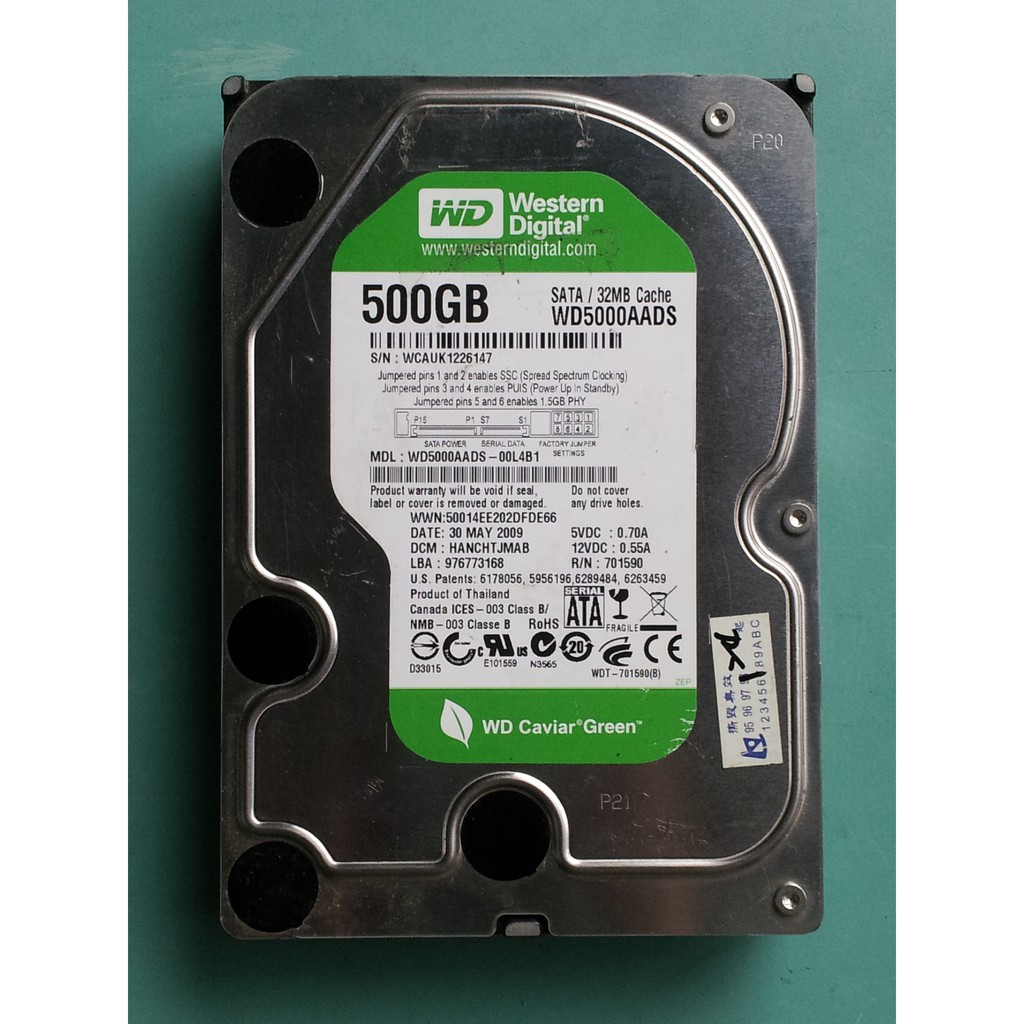 WD綠標3.5吋500GB(500G) SATA硬碟WD5000AADS-00L4B1 (良品) #B123