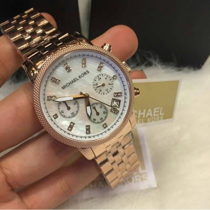 Michael Kors mk5026 mk6077 玫瑰金貝殼水鑽三眼手錶時尚錶mk 錶mk