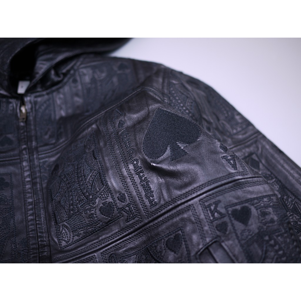 全新正品限量16fw Supreme court cards hooded leather jacket 撲克