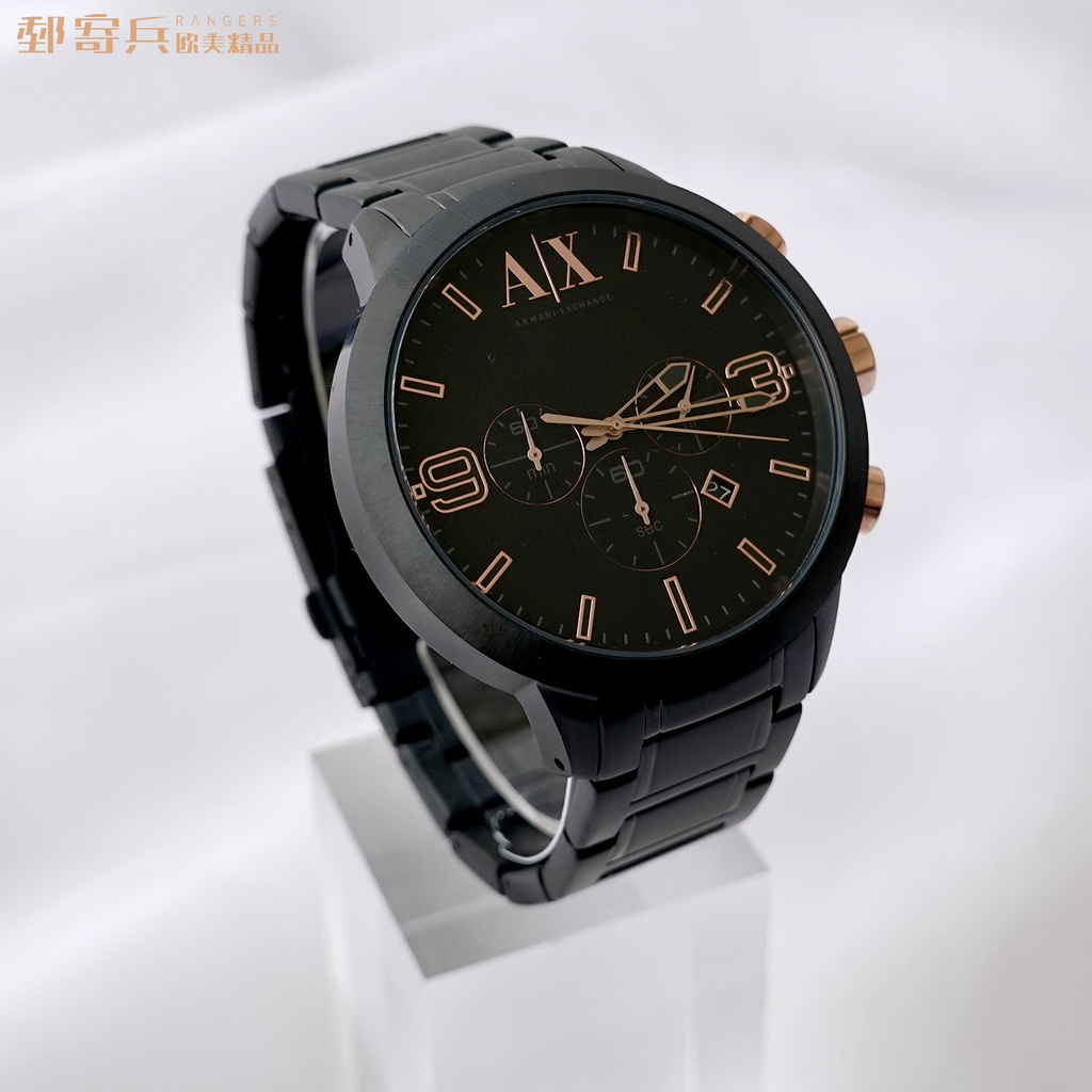 [現貨] Armani Exchange AX 黑框玫瑰金配色質感三眼石英錶 AX1350 723763208918 | 蝦皮購物