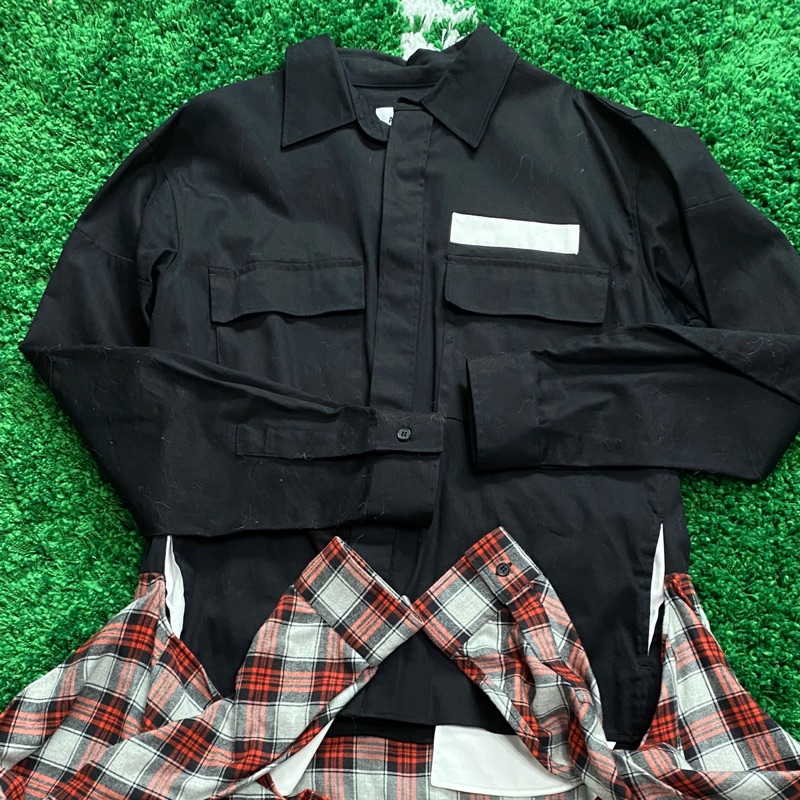 全新正品AMBUSH WAIST TIE SHIRT 長版拼接襯衫紅x 黑| 蝦皮購物