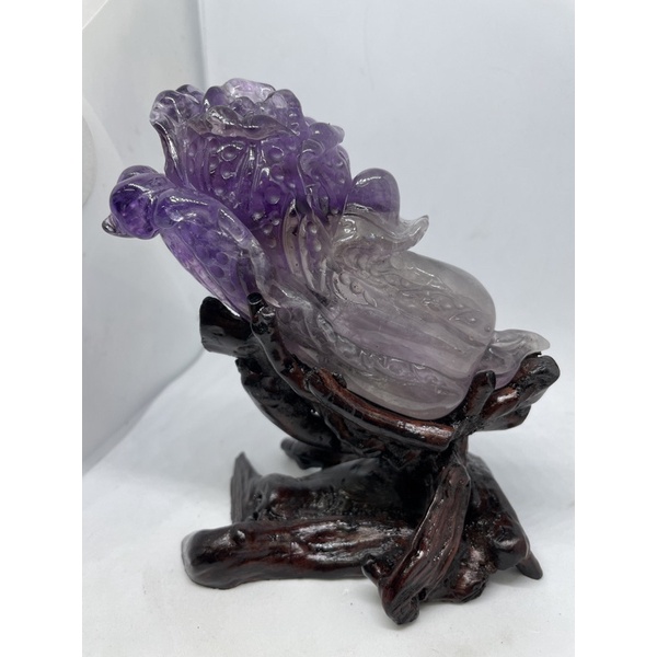紫水晶　白菜　置物 D5521天然水晶/骨幹紫水晶/紫水晶權杖雕刻白菜🥬擺財擺件送精緻訂製盒