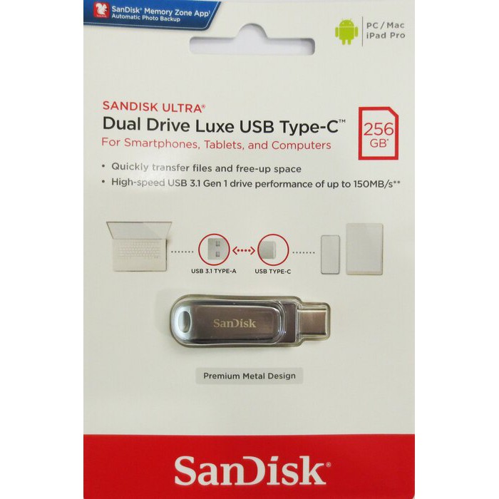 Sandisk Ultra Luxe Usb A 3 1 Type C 鋁合金 雙用隨身碟 256gb 蝦皮購物