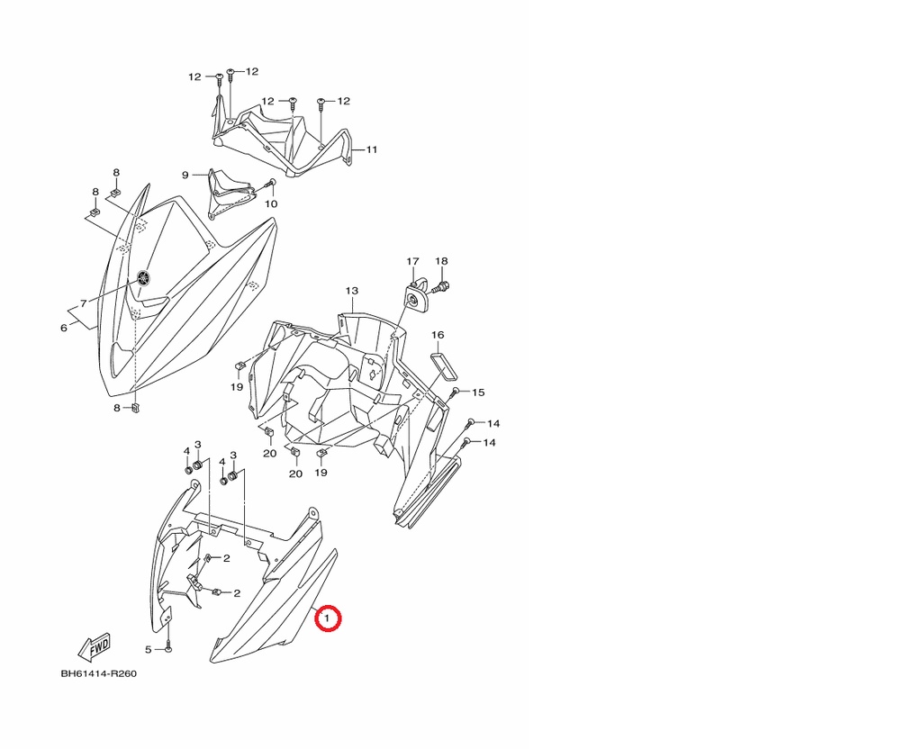 YAMAHA 原廠FORCE155 消光黑深灰黑面板H殼整流罩料號：BH6-F8351