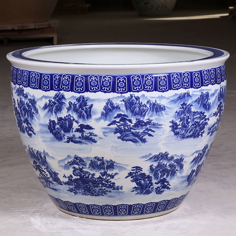 免運到府陶瓷魚缸蓮花釭金魚荷花釭水養釭青花缸陶瓷魚缸戶外1米特大水