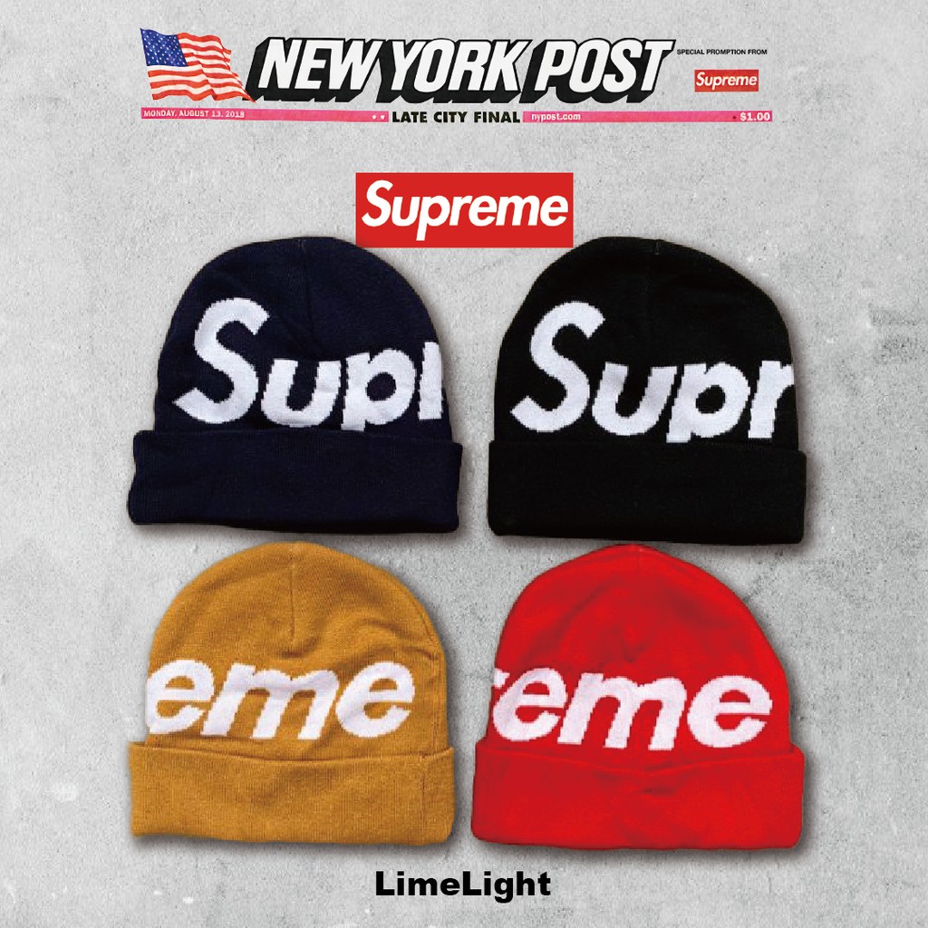 ☆LimeLight☆ 2019 F/W Supreme Big Logo Beanie 大毛帽黑/深藍/紅/黃