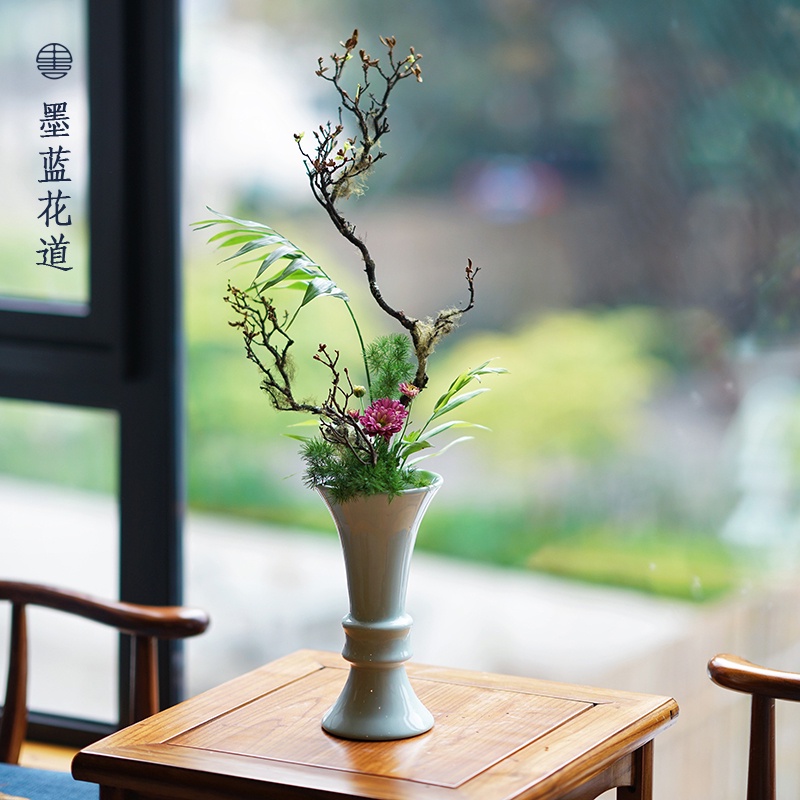 插花器池坊教學花器禪意日式中式手工陶瓷白釉花瓶花器日式花道花藝