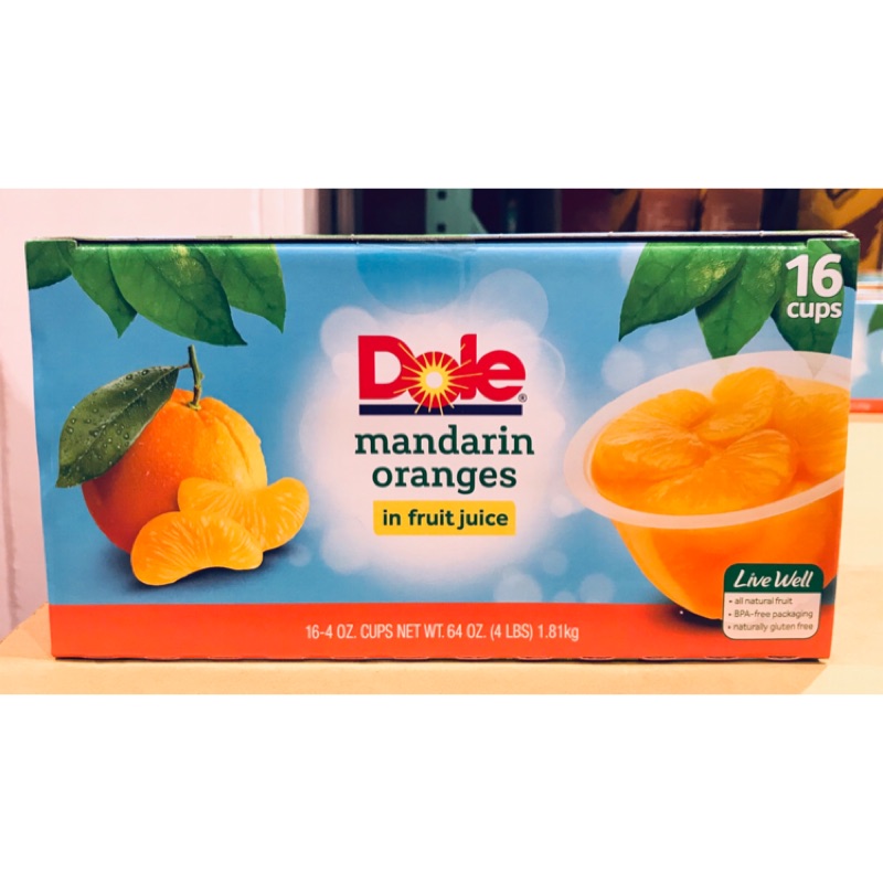 Costco好市多 DOLE 都樂 橘子果肉水果杯 113g x16入 mandarin oranges 蝦皮購物