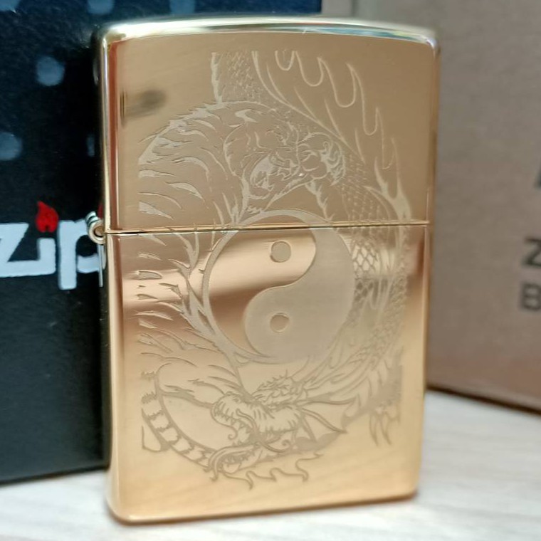 現貨附發票】美國Zippo 打火機正品Tiger and Dragon 龍虎陰陽太極圖