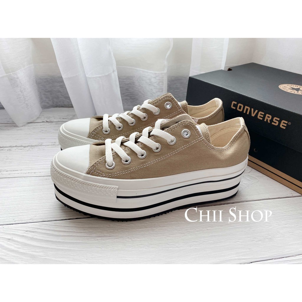 CHII】日本代購Converse ALL STAR CHUNKYLINE OX 厚底奶茶色低筒帆布鞋