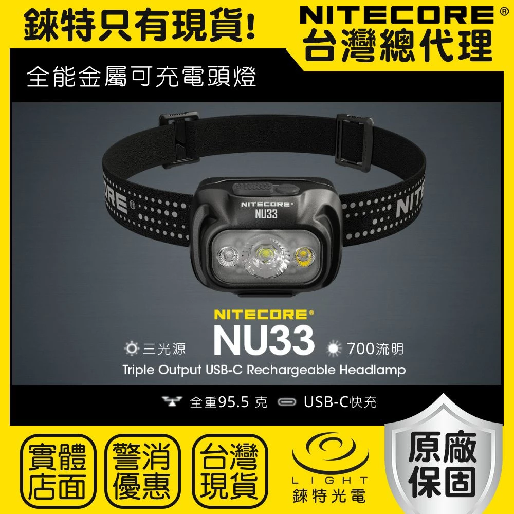 【頭燈界的金屬小鋼炮】NITECORE NU33 推薦：700 流明三光源、Type-C 快充，這款全能頭燈是露營與登山客的最強備援！