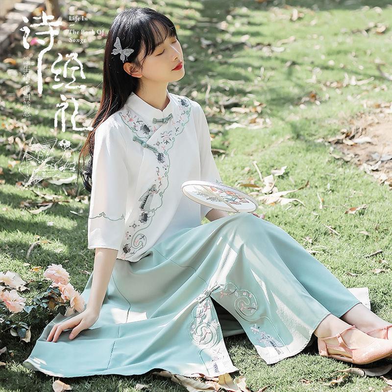 改良版漢服女中國風2022仙氣飄逸古風漢元素古著套裝兩件套 民國學生服 茶藝服 舞臺裝 表演服 名族服飾 | 蝦皮購物