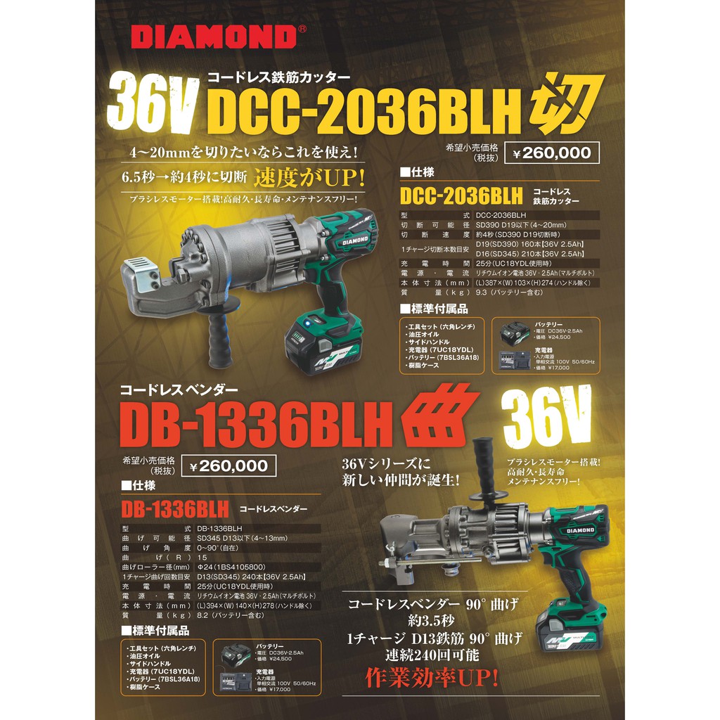 ＤＩＡＭＯＮＤコードレス鉄筋カッター型式 ： ＤＣＣ－２０３６ＢＬＨ