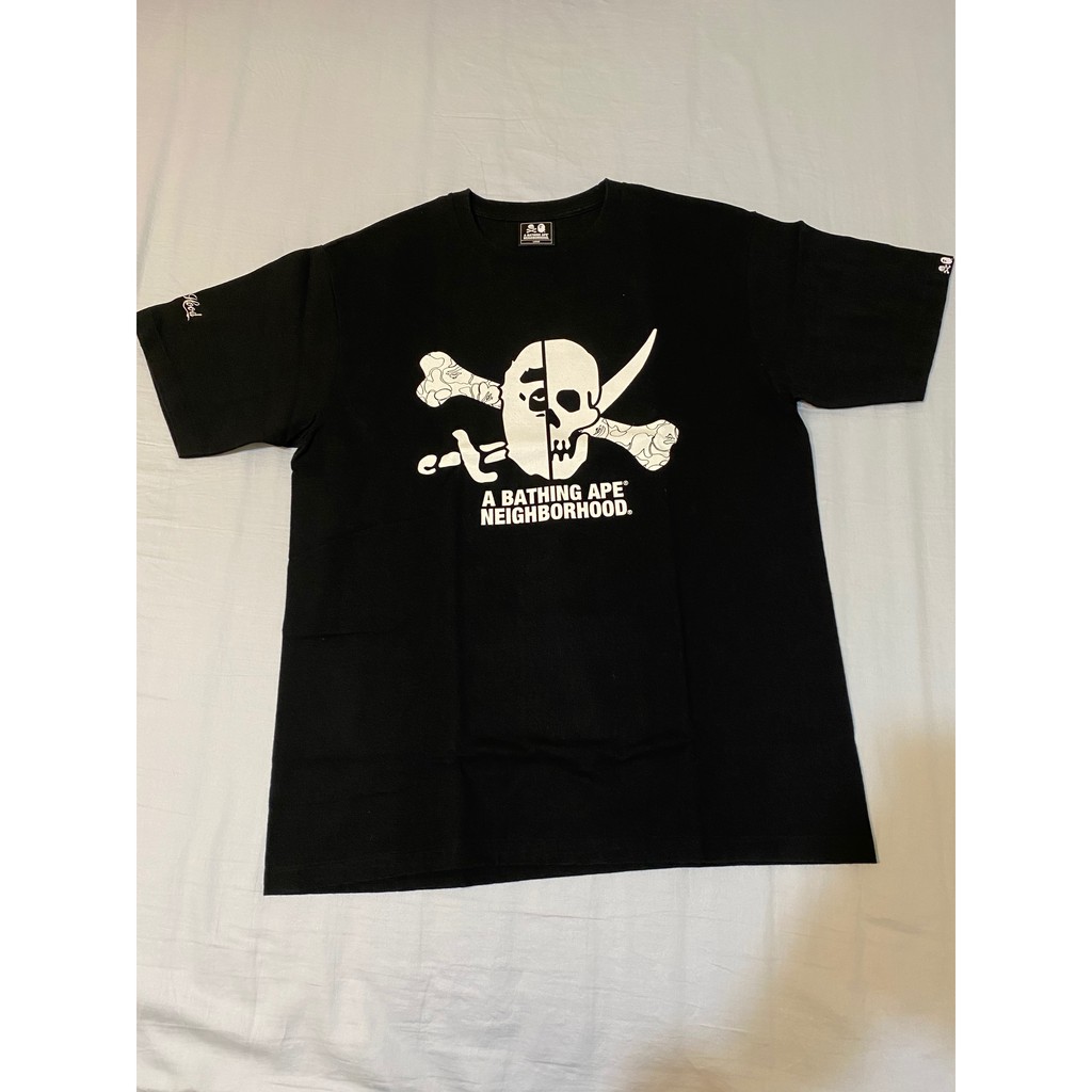 二手美品BAPE x NBHD A Bathing Ape neighborhood Tee 18AW聯名短T 黑