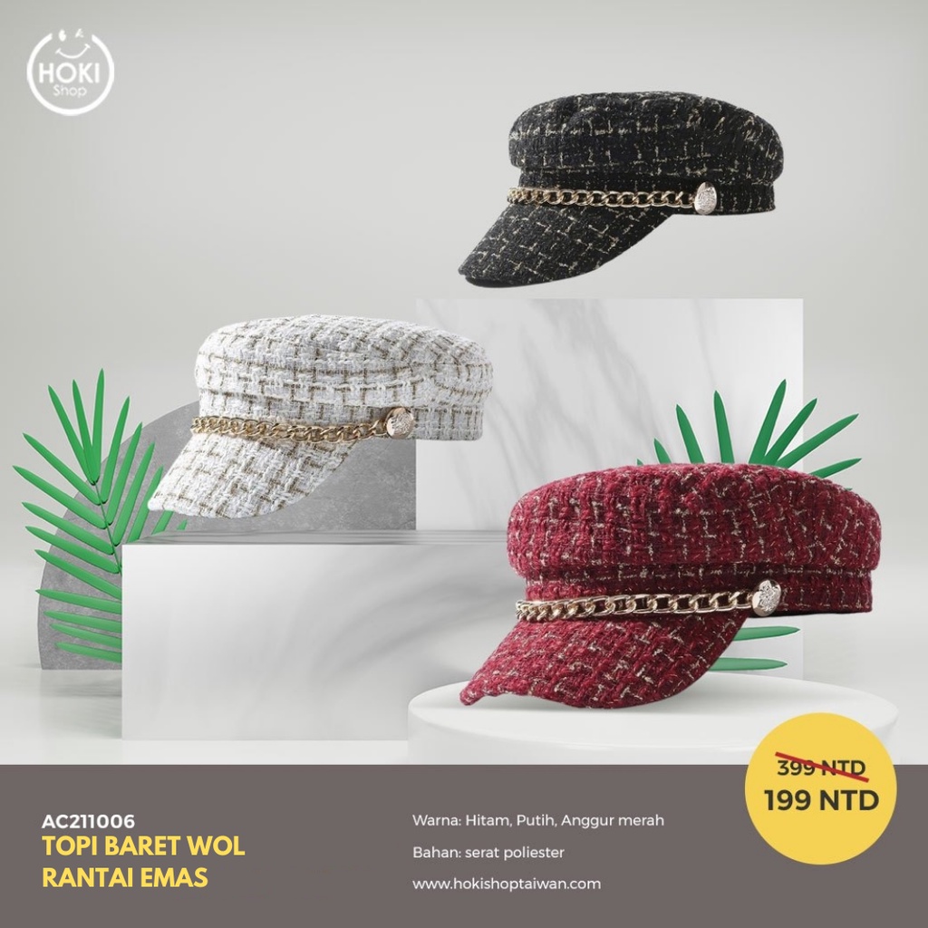TOPI KAPTEN KOTAK-KOTAK RANTAI LOGAM | 蝦皮購物