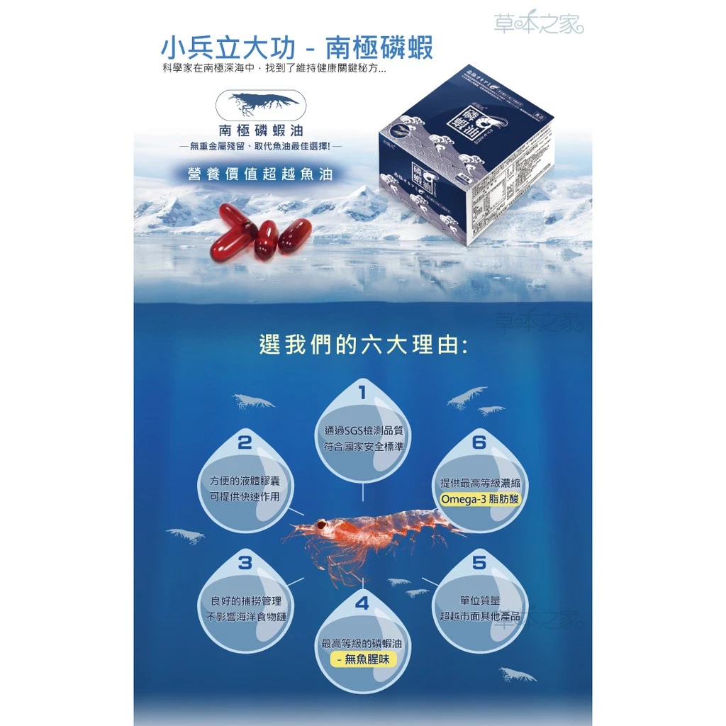 草本之家 南極磷蝦油(60粒/盒)Q10 輔酵素 挪威 DHA 蝦紅素 EPA 滋補強身 增強體力
