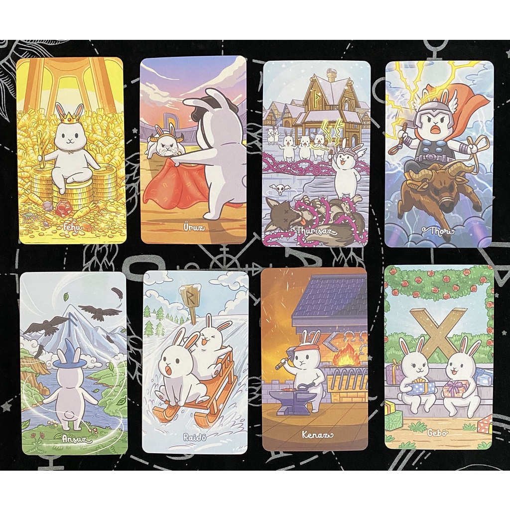 「寶時玄境」泰國可愛胖乎乎兔子盧恩卡 Chubby Bun RUNE 英文訂製牌卡 桌遊 | 蝦皮購物