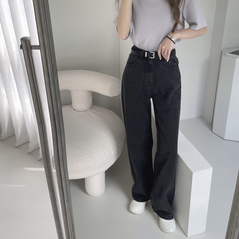 預購｜Sunnie｜霧黑牛仔寬褲 | 蝦皮購物