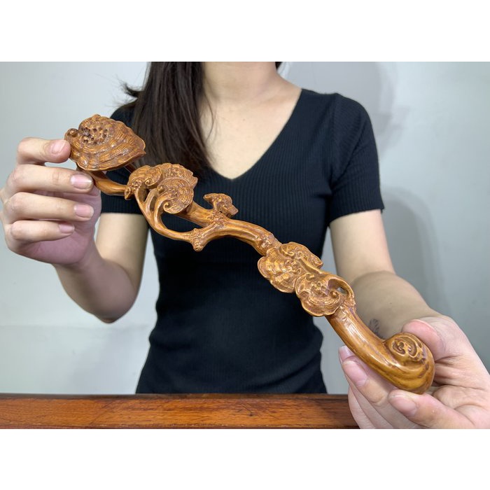 精選小葉黃楊木老皮料【靈芝如意】精雕細刻紋理細密老黃楊雕刻