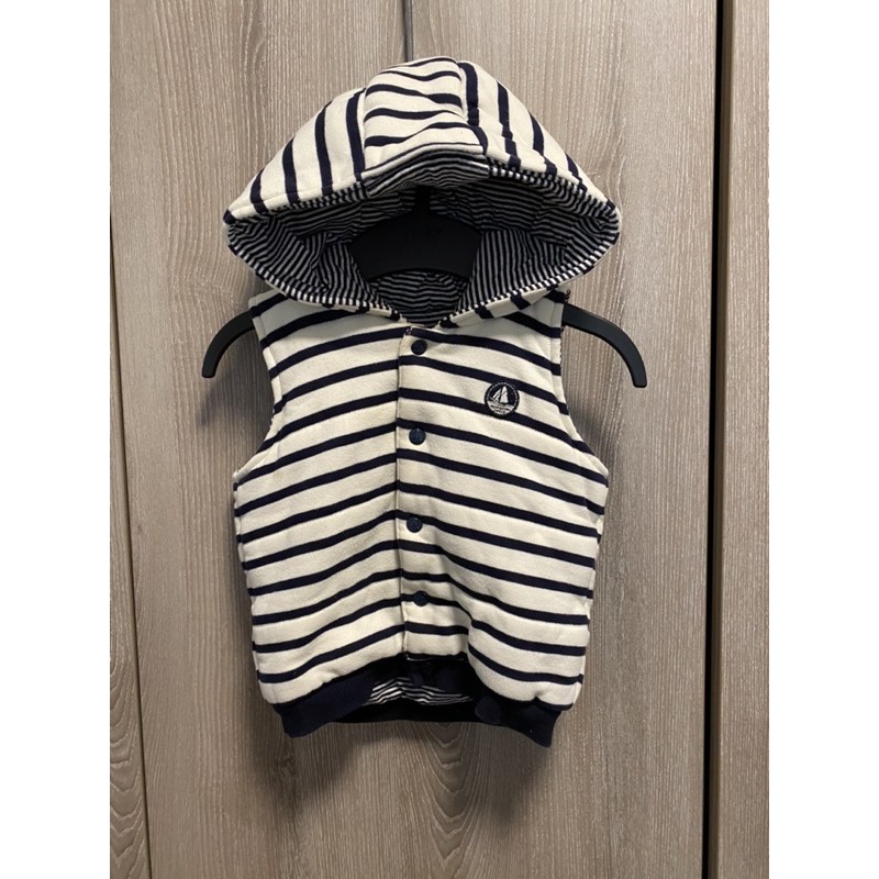 法國petit bateau 小帆船🌈經典條紋保暖厚的兩面穿有帽背心～適合秋