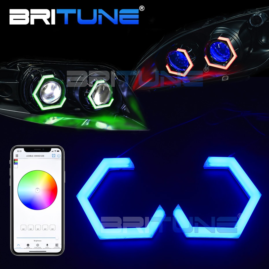 RGB 七彩變色LED光圈 通用 六邊形LED天使眼 棉罩 LED日行燈 爆亮燈板 汽車機車大燈改裝 | 蝦皮購物