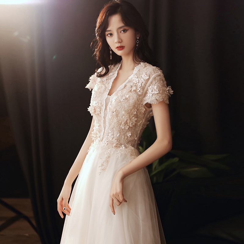 宴會晚禮服女新款長款性感主持人香檳色仙氣夢幻森系晚禮服裙春酒尾牙洋裝 | 蝦皮購物
