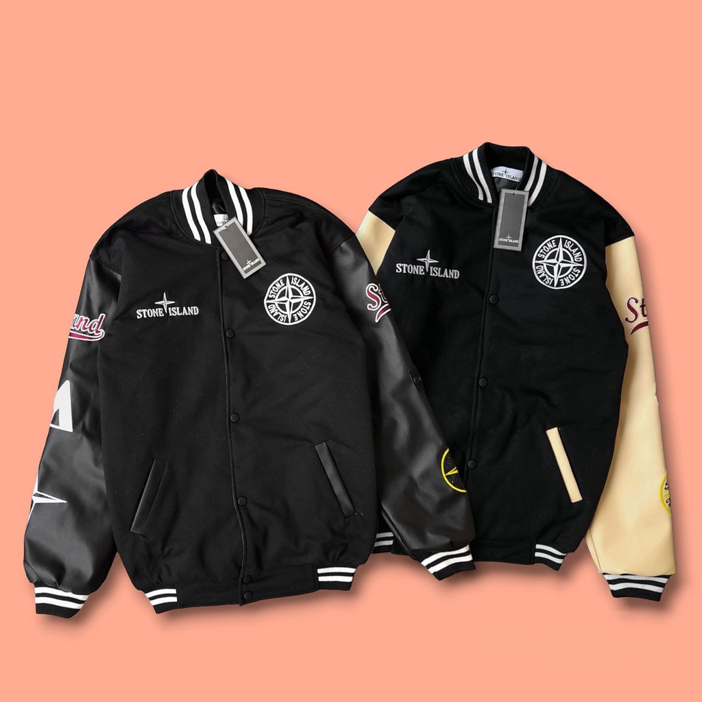 校隊夾克 Stone Isn Icon 刺繡校隊夾克中性休閒 Stone Isn 刺繡徽標全標籤優質 | 蝦皮購物