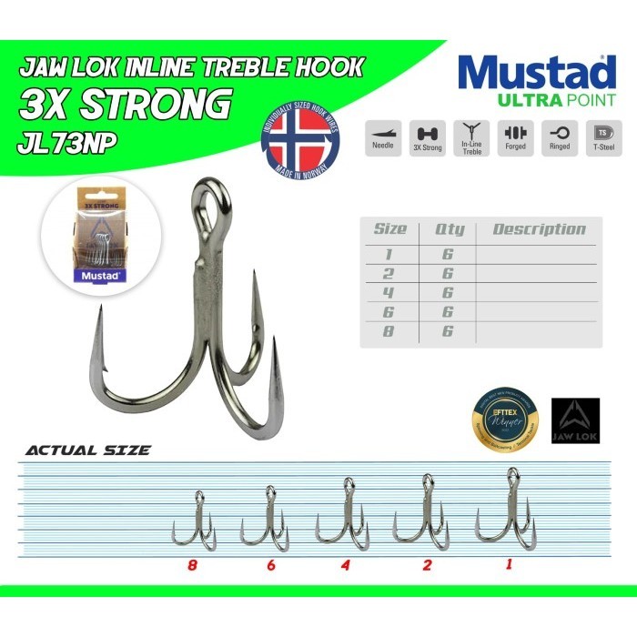 Ancoretta Mustad Jaw Lok JL73NP 3X - Hameçon Triple Pour Pêche En Mer