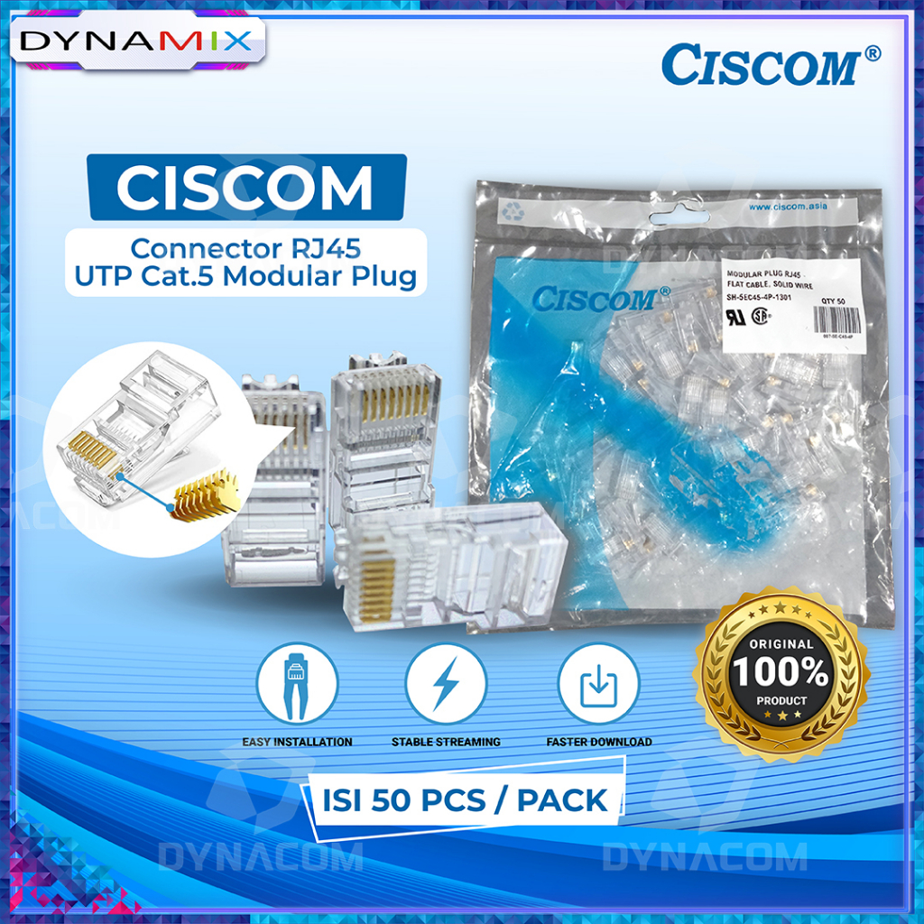 Ciscom LAN 連接器 RJ45 UTP Cat.5e 模塊化插頭 50 件原裝 RJ 連接器 45 cat5e | 蝦皮購物