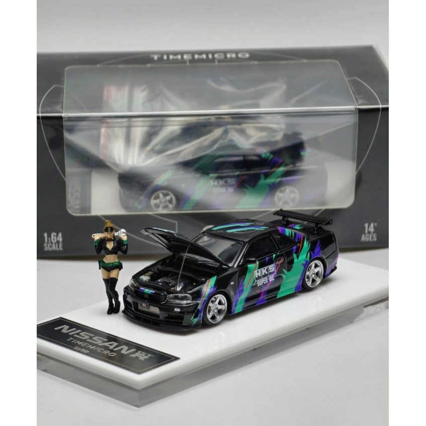 Time Micro Skyline GTR R34 Z-Tune HKS Hipermax 開放式引擎蓋帶人偶限量版黑 | 蝦皮購物