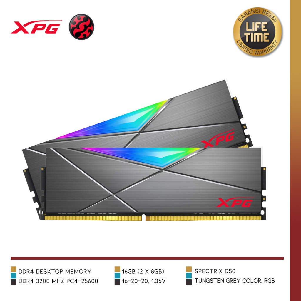 威剛 AX4U32008G16A-DT50 SPECTRIX D50 RGB 16GB DDR4 3200MHz | 蝦皮購物