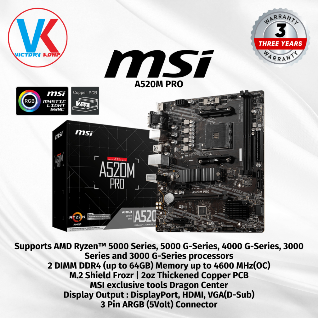 MSI 微星 A520M Pro AMD A520 AM4 DDR4 USB3.2 ARGB 3pin NVMe PCI | 蝦皮購物