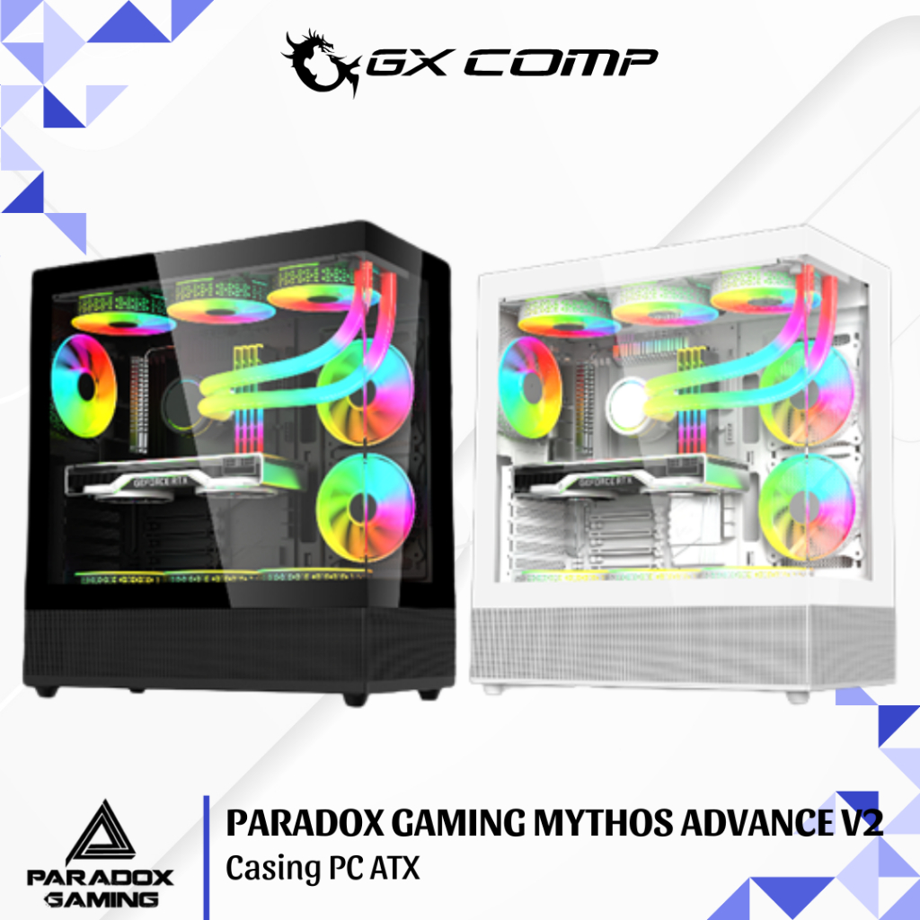 Paradox Gaming Mythos Advance 黑色白色免費 3 風扇 RGB ATX PC 機箱遊戲 CP | 蝦皮購物