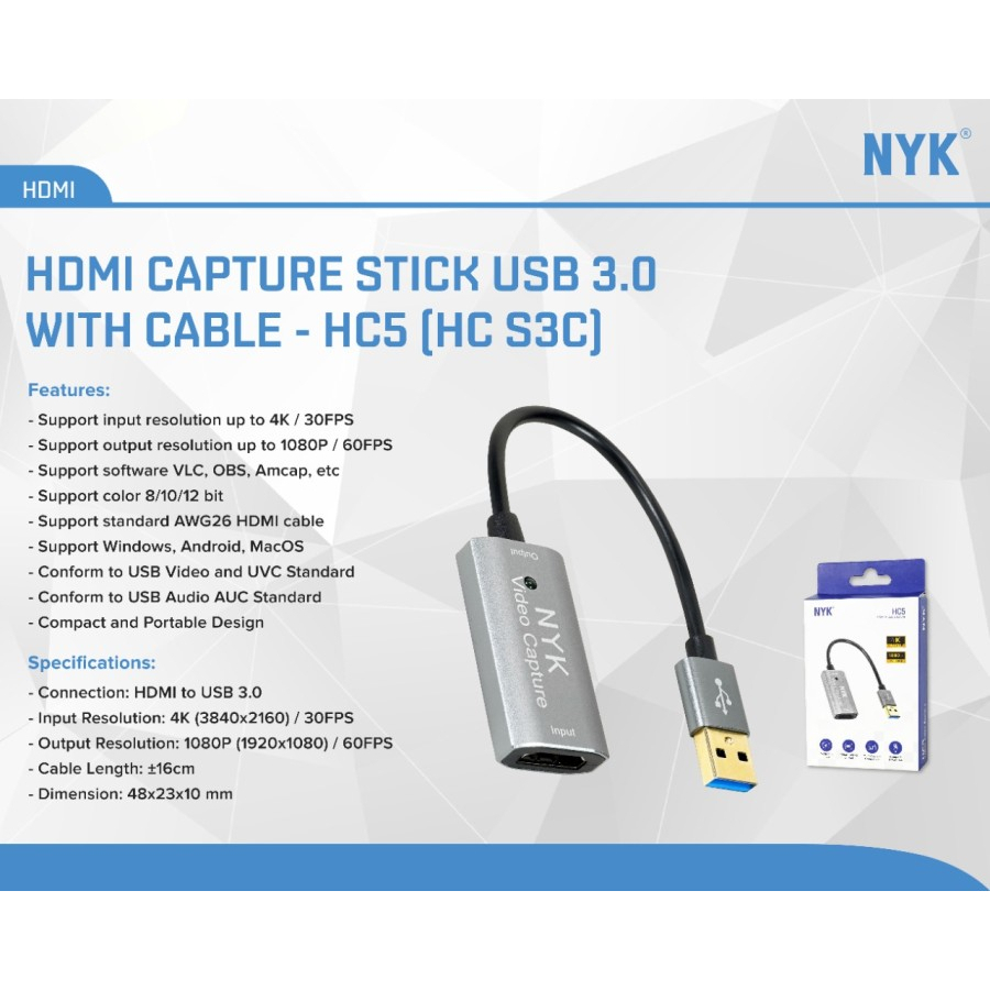 Nyk Hdmi 視頻採集 USB 3.0 4k 1080p HC5 | 蝦皮購物