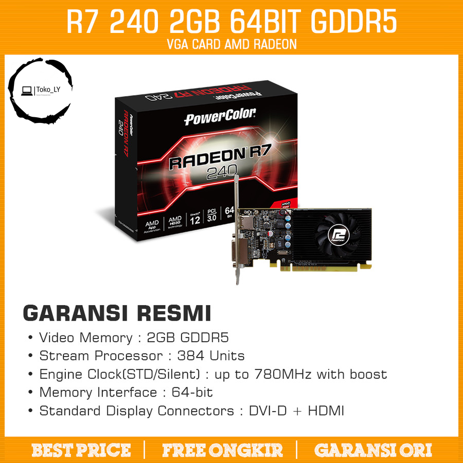 Vga POWERCOLOR R7 240 2GB GDDR5 OC 官方雷頓 R7240 2G DDR5 | 蝦皮購物