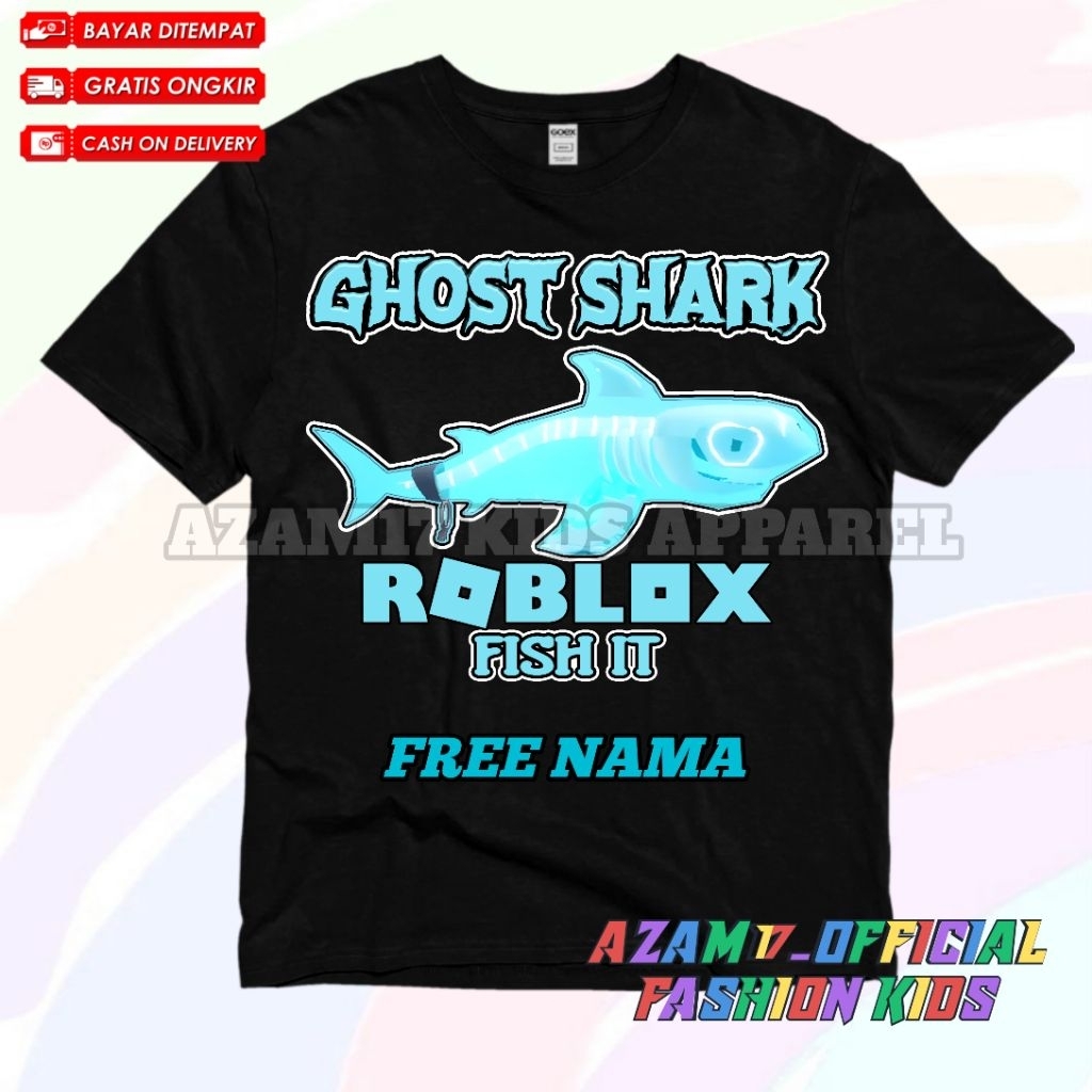 Roblox Fish It Ghost Shark 兒童 T 恤免費名稱 Roblox Fisch Ghost Sha | 蝦皮購物