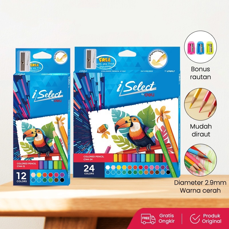Deli 彩色鉛筆 12 24 色磨刀器 iSelect Deli 彩色鉛筆 12 24 色磨刀器 i-Select E | 蝦皮購物