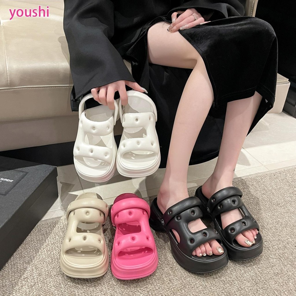 【超低價】 涼拖 新款拖鞋女夏外穿防滑PVC厚底超軟踩屎感鬆糕跟兩穿時尚沙灘涼鞋 顯腳小超舒適 不累腳9SM8 | 蝦皮購物