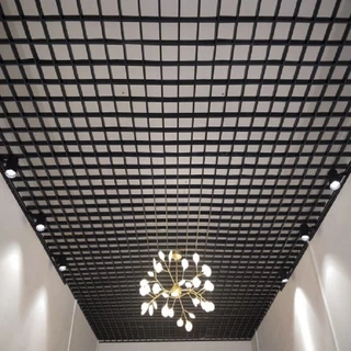 鐵鋁格柵吊頂材料自裝黑色網格棚頂方格子葡萄架集成天花板裝飾