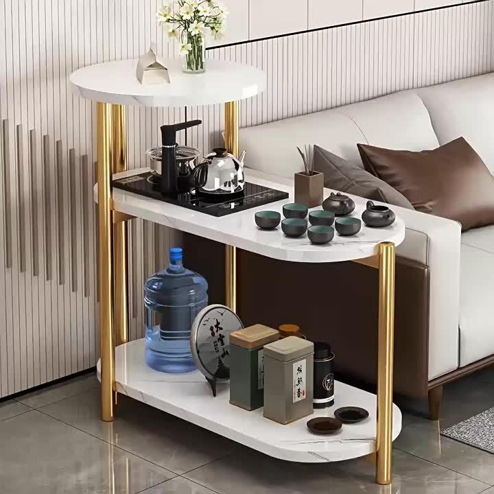 【廠家直銷】茶桌家用小茶臺客廳輕奢高級感茶几沙發側邊櫃置物架桌子茶水櫃 輕奢三層沙發邊几 仿大理石紋床邊桌 客廳置物茶几