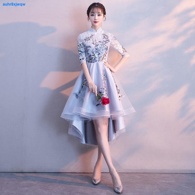 晚禮服女秋冬新款宴會氣質長款仙氣主持人中式立領禮服 | 蝦皮購物