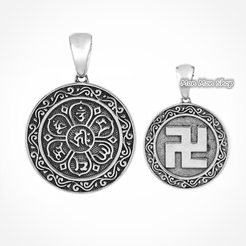 Mon Mon Shop☆六字真言&卍字雙面圖騰邊925純銀吊墬 六字箴言祈福銀墬 兒童/大/人親子純銀項鍊 避邪保平安 | 蝦皮購物