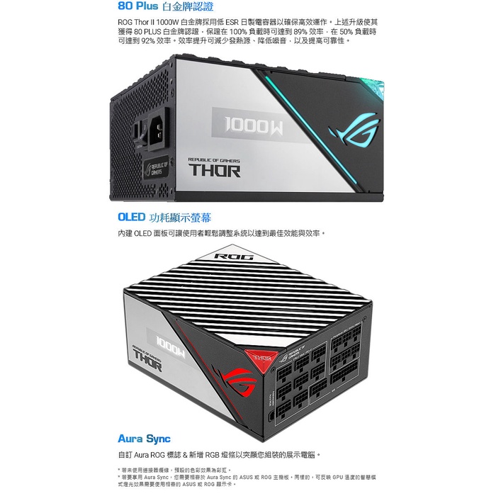 限量促銷】ASUS 華碩ROG-THOR-1000P2-GAMING 電源供應器1000W 10年保