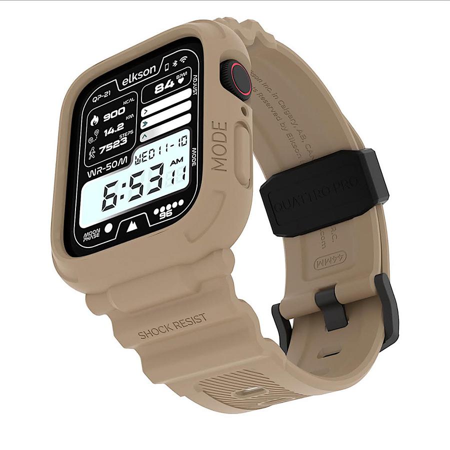 elkson 44/45mm Apple Watch 8/7/6/5/4/SE Quattro Pro柔韌透氣耐磨TPU一體成形軍規錶帶/ 沙 ...