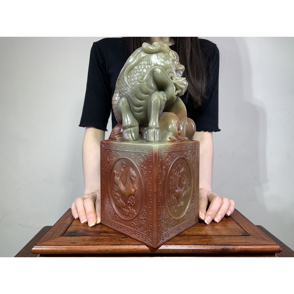 清代 古玉石 ・秘藏 【 壽山石 瑞獸 印章 一套 】 收藏 時代物 中國文  