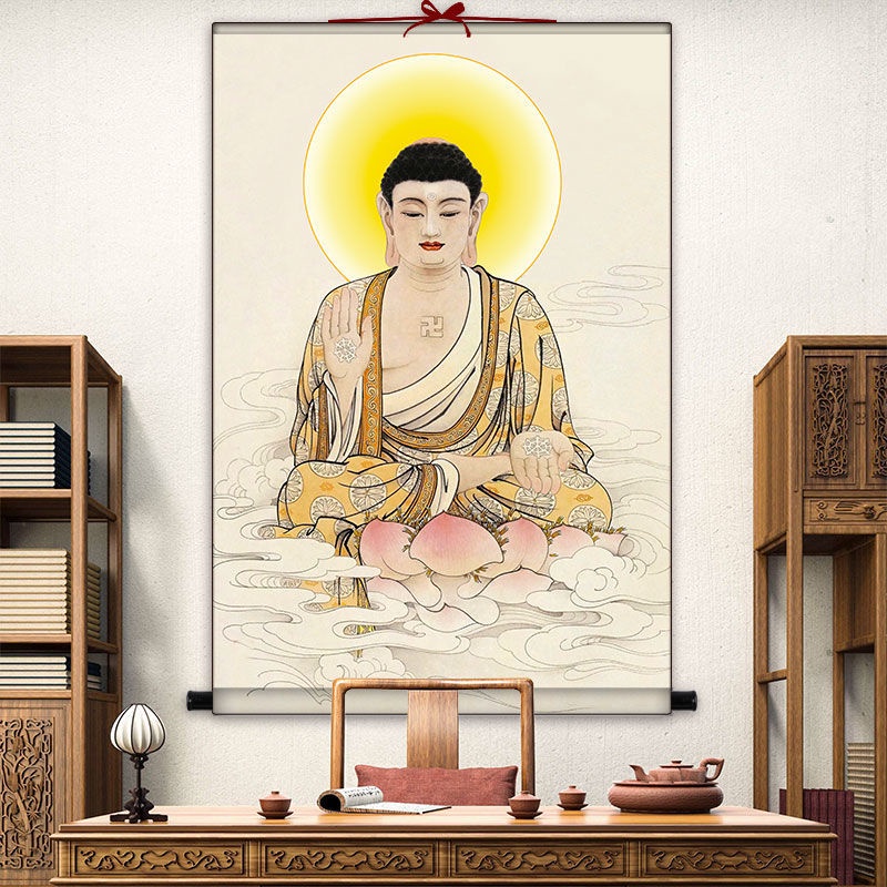 真作/貴堂/南無釈迦牟尼佛/一行書/共箱/布袋屋掛軸