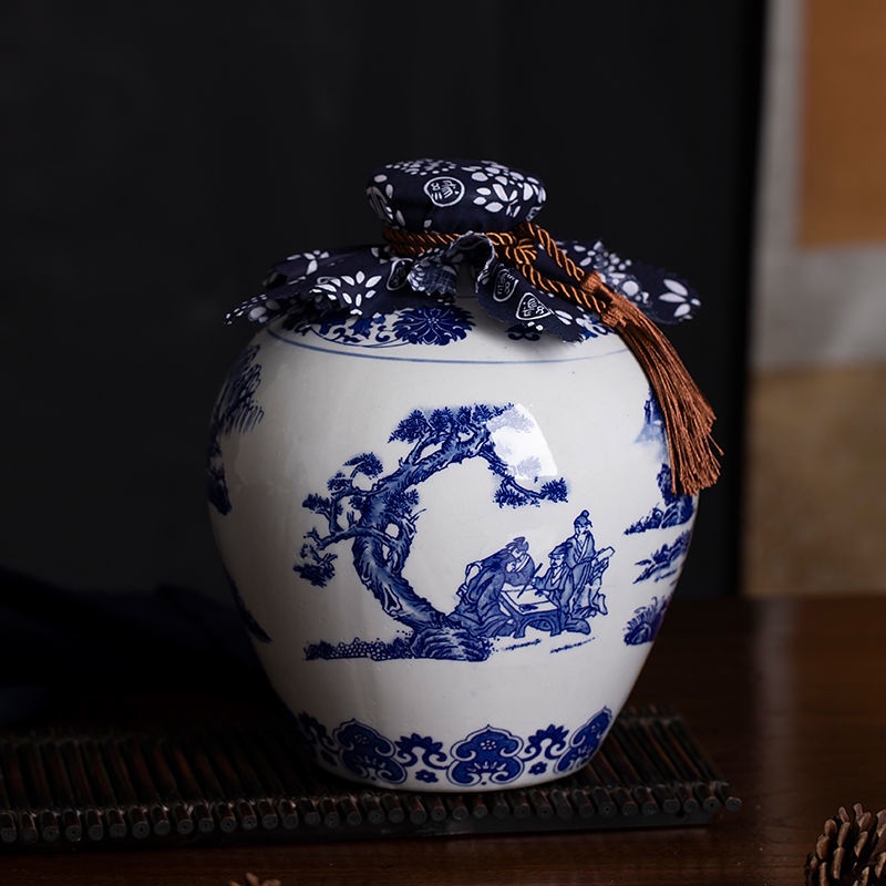 品質熱銷】景德鎮陶瓷青花酒瓶酒罈子空酒瓶白酒密封酒罈1/2/3/5斤裝小