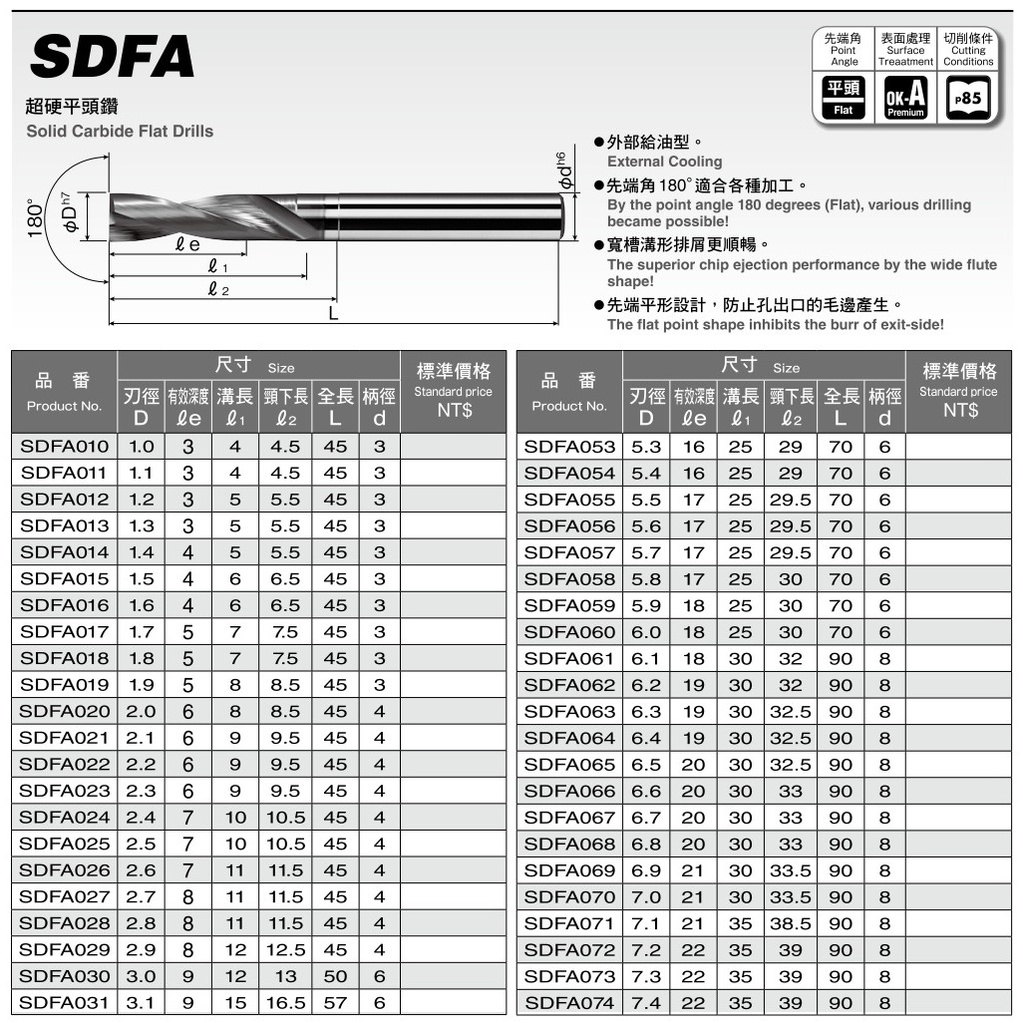 岡崎 Okazaki 超硬平頭鑽 SDFA 價格請來電或留言洽詢 | 蝦皮購物
