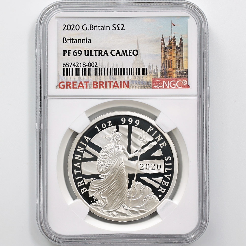 2020年英國不列顛尼亞2英鎊1盎司精製銀幣NGC PF 69 UC 完全未使用品